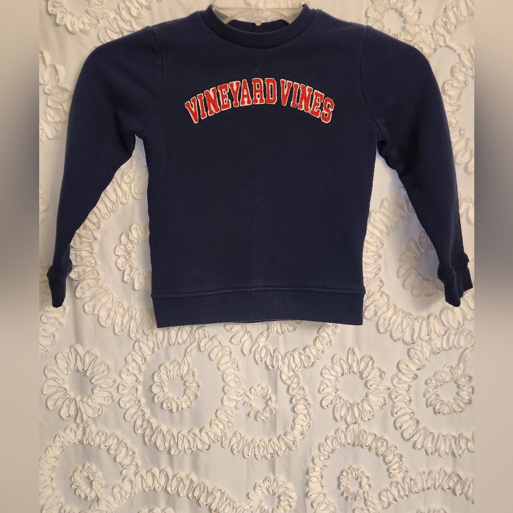 Vineyard Vines Navy Logo Sweatshirt Varsity Collegiate Letters Kids 6 preppy